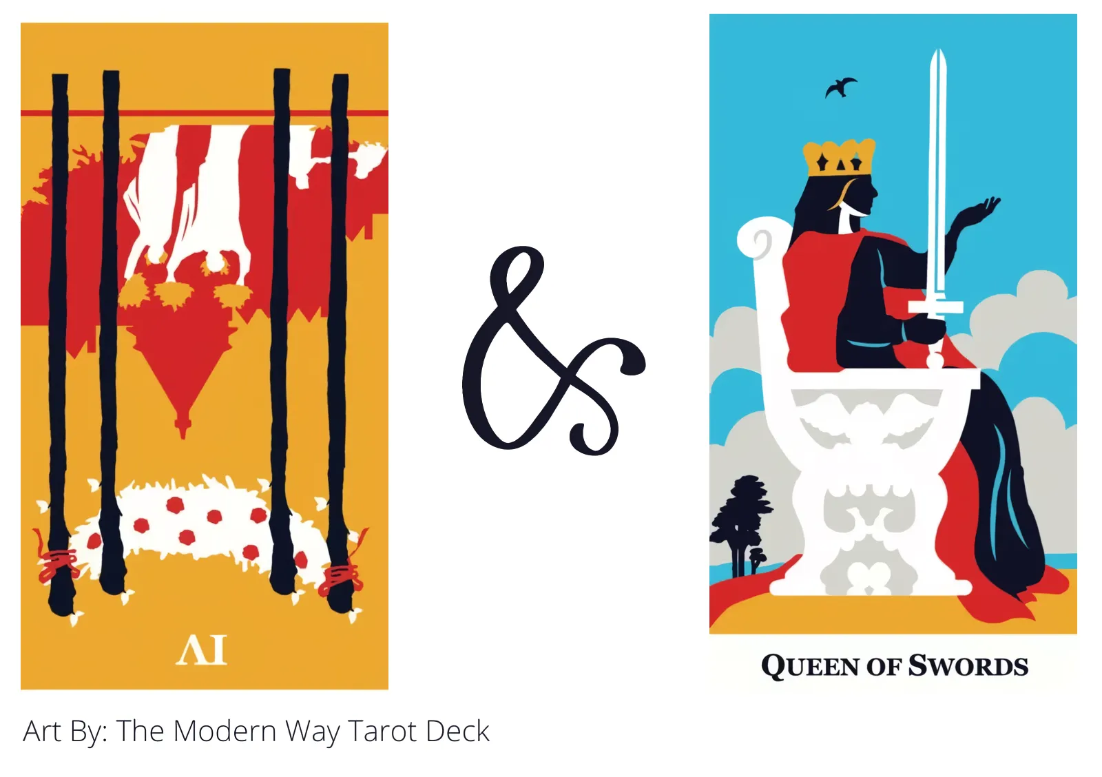 four of wands reversed and queen of swords tarot cards together