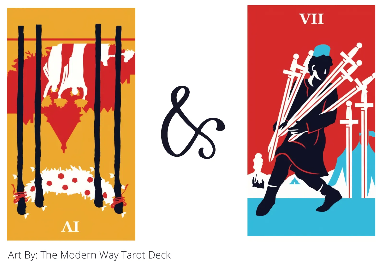 four of wands reversed and seven of swords tarot cards together