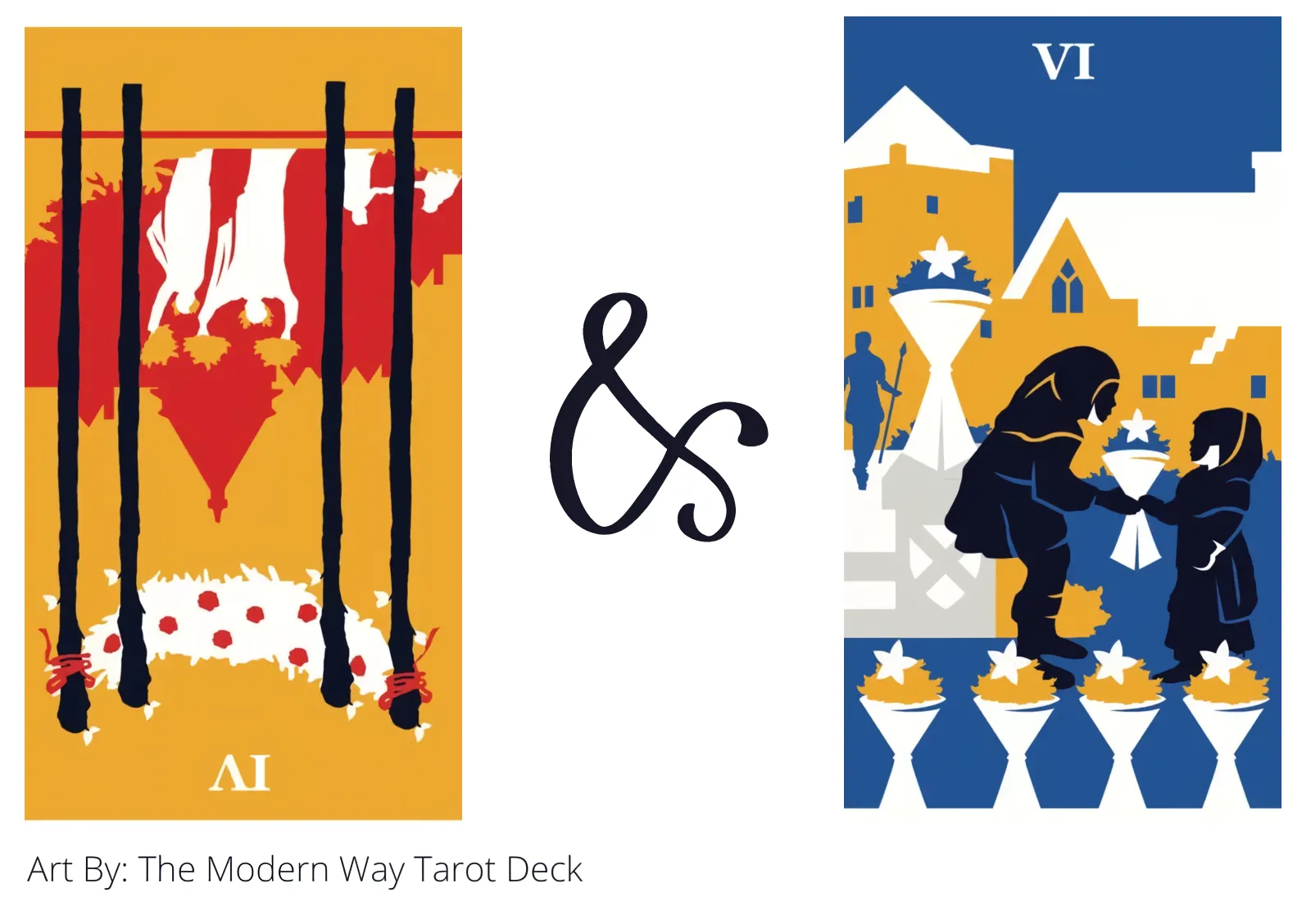 four of wands reversed and six of cups tarot cards together