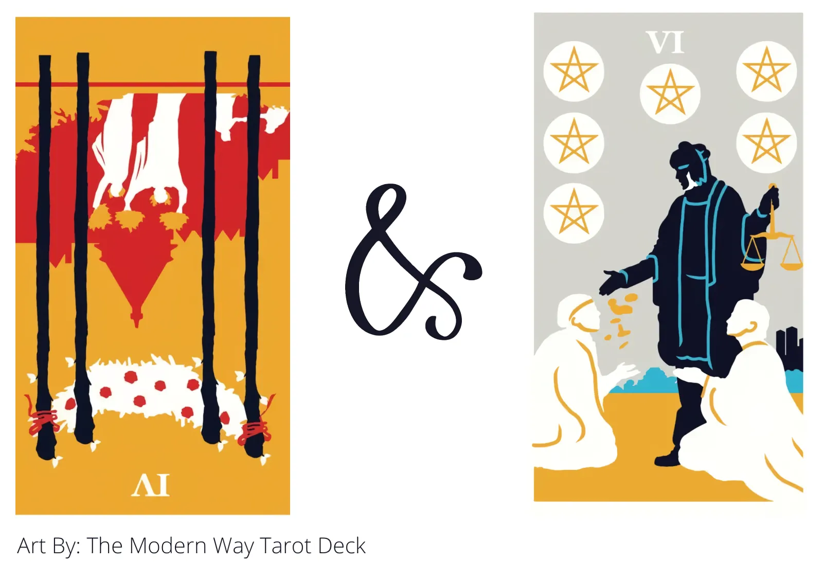 four of wands reversed and six of pentacles tarot cards together