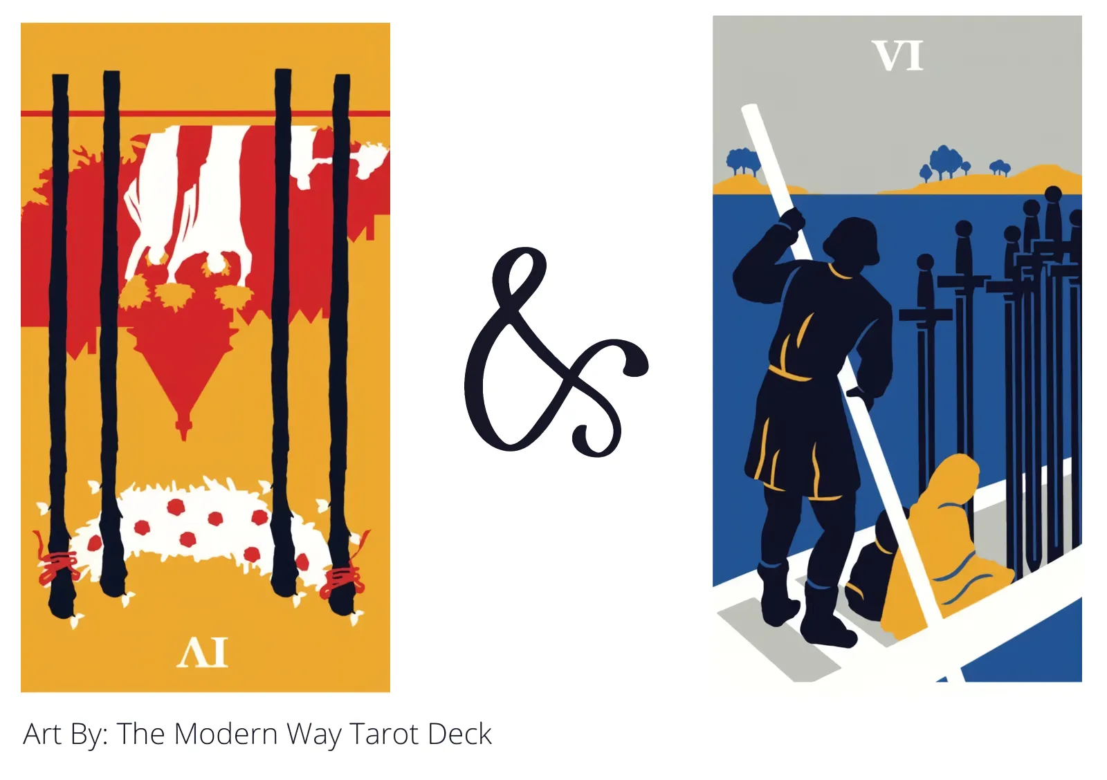 four of wands reversed and six of swords tarot cards together