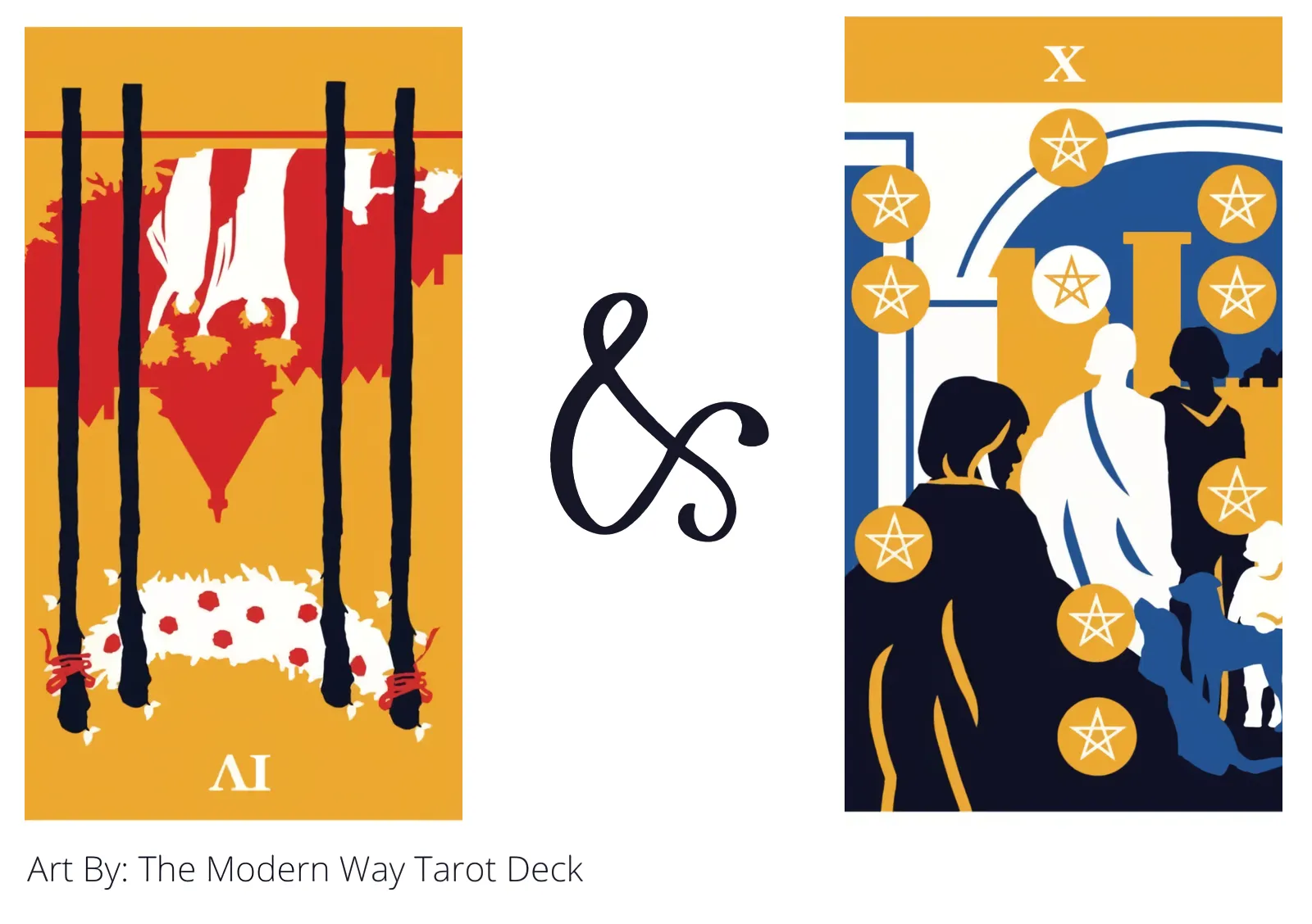 four of wands reversed and ten of pentacles tarot cards together