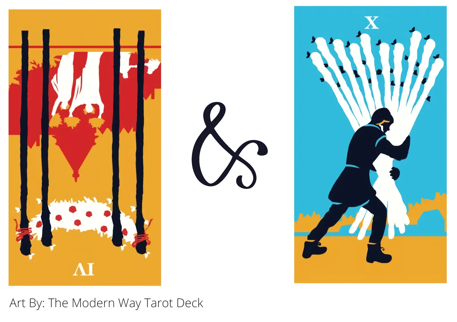 four of wands reversed and ten of wands tarot cards together