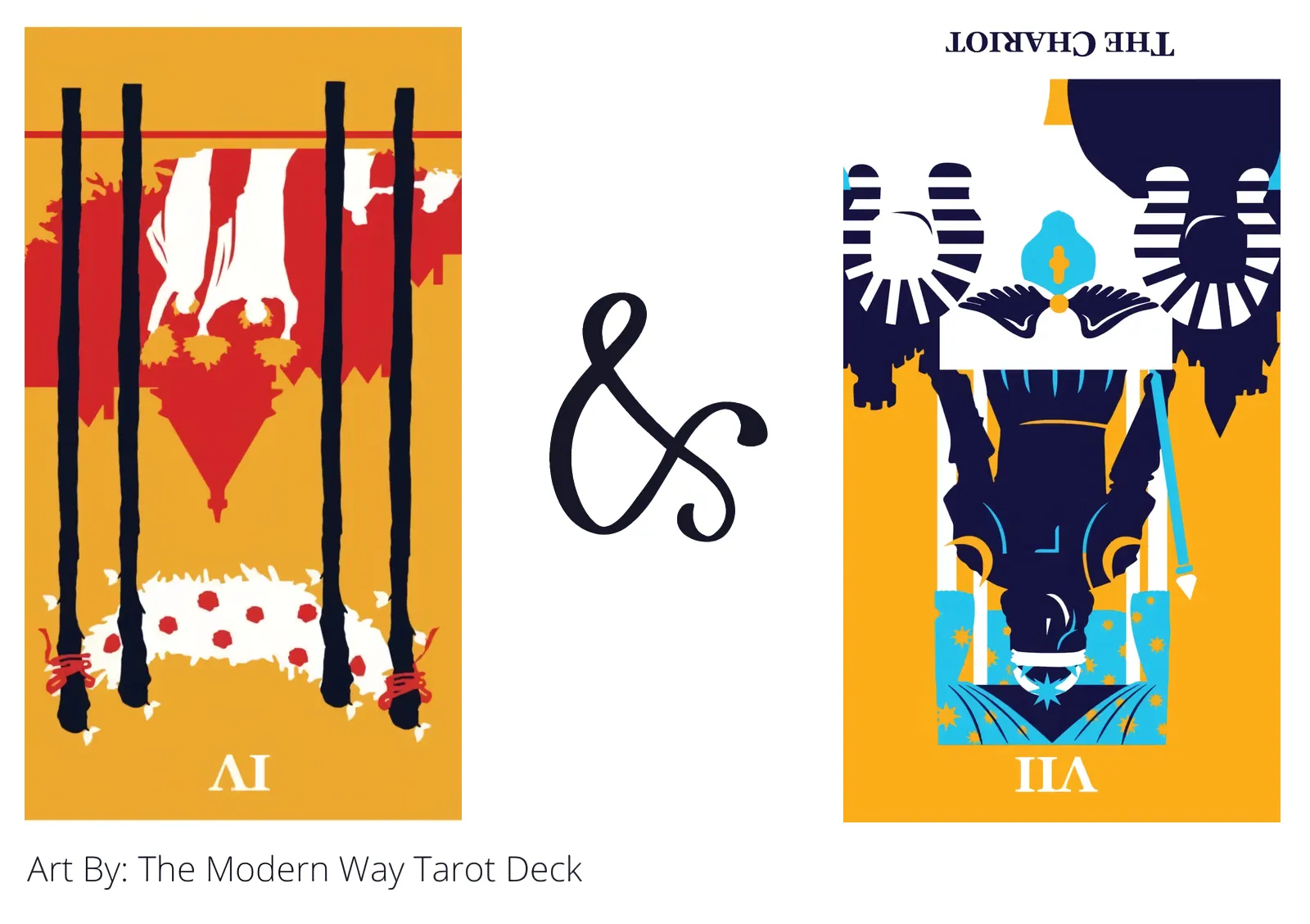 four of wands reversed and the chariot reversed tarot cards together