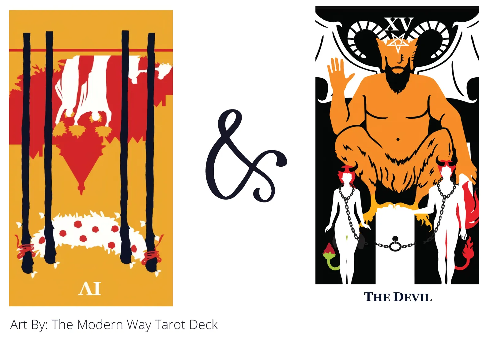 four of wands reversed and the devil tarot cards together