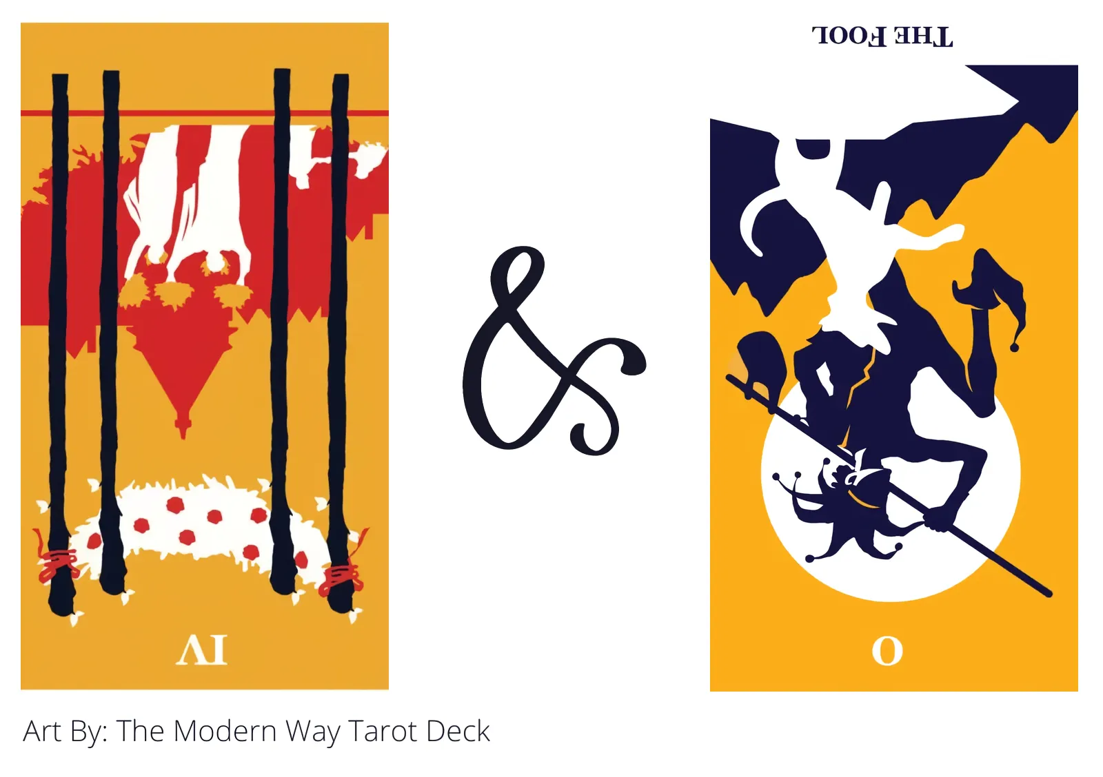 four of wands reversed and the fool reversed tarot cards together