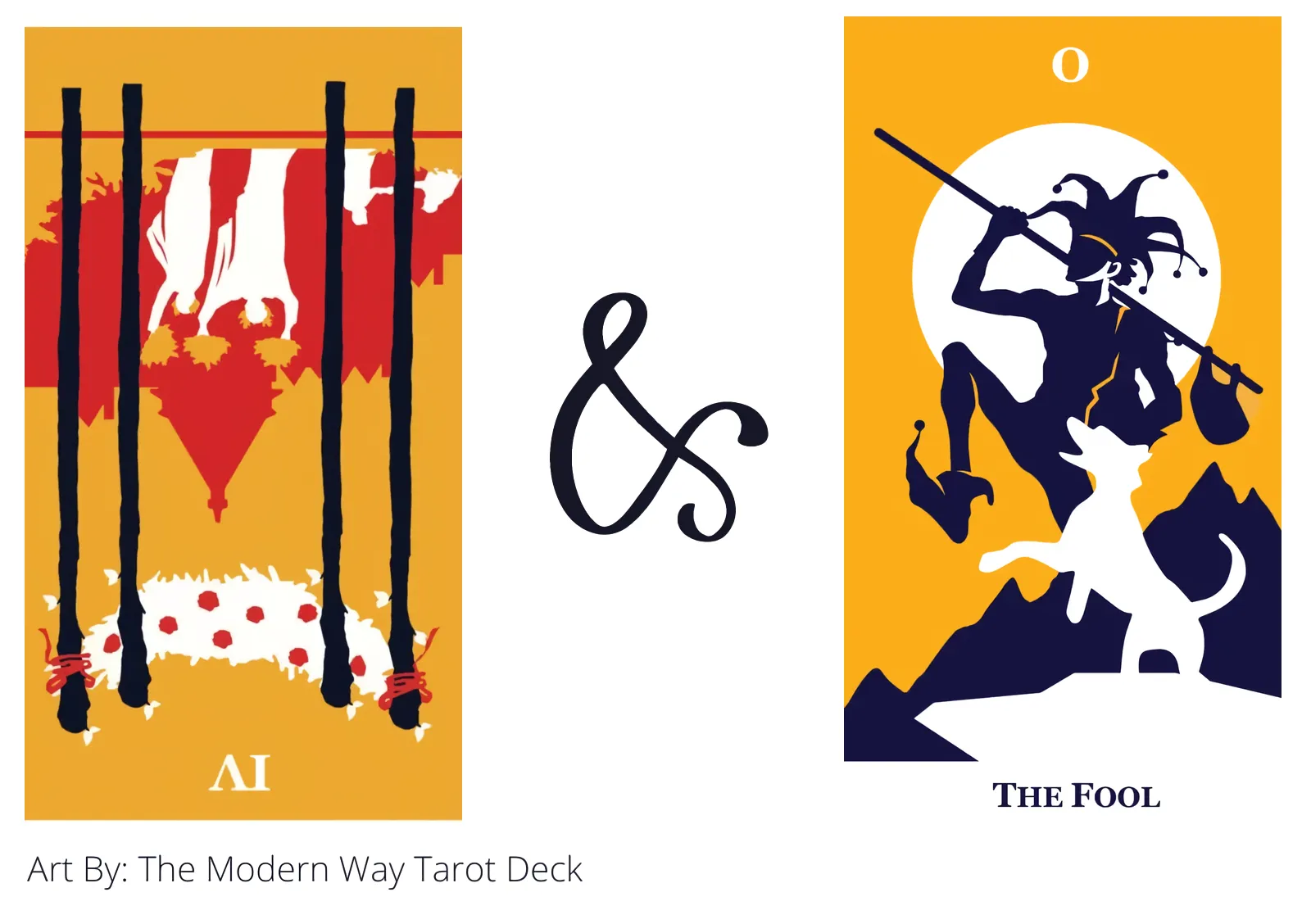 four of wands reversed and the fool tarot cards together