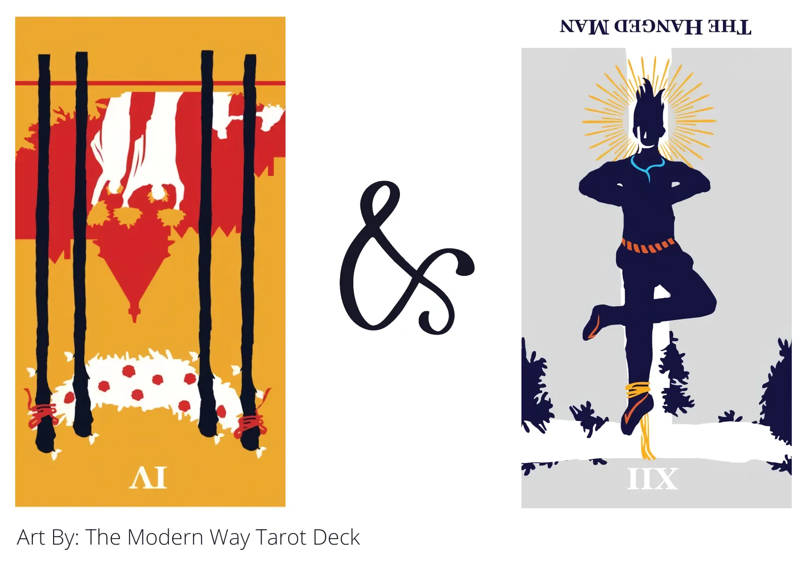 four of wands reversed and the hanged man reversed tarot cards together