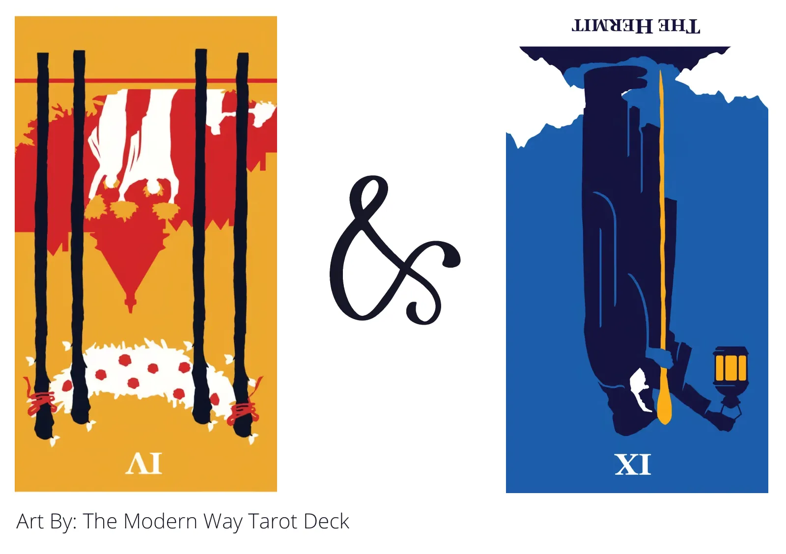 four of wands reversed and the hermit reversed tarot cards together