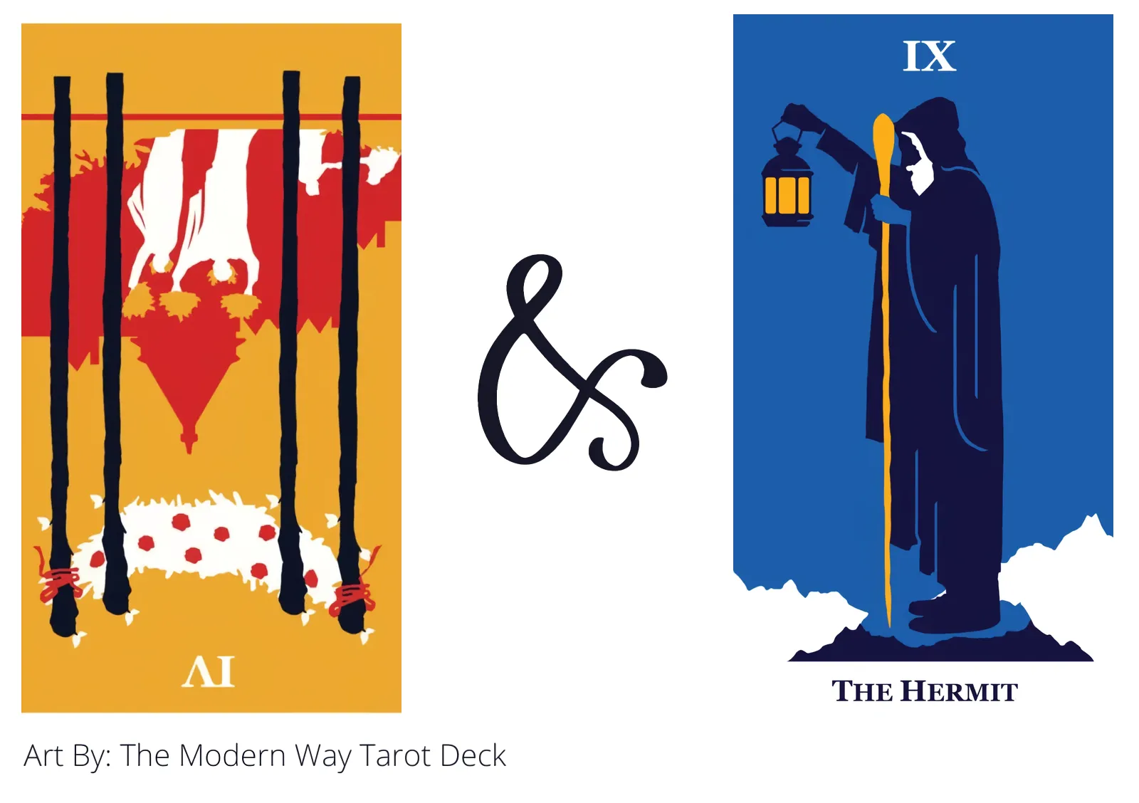 four of wands reversed and the hermit tarot cards together