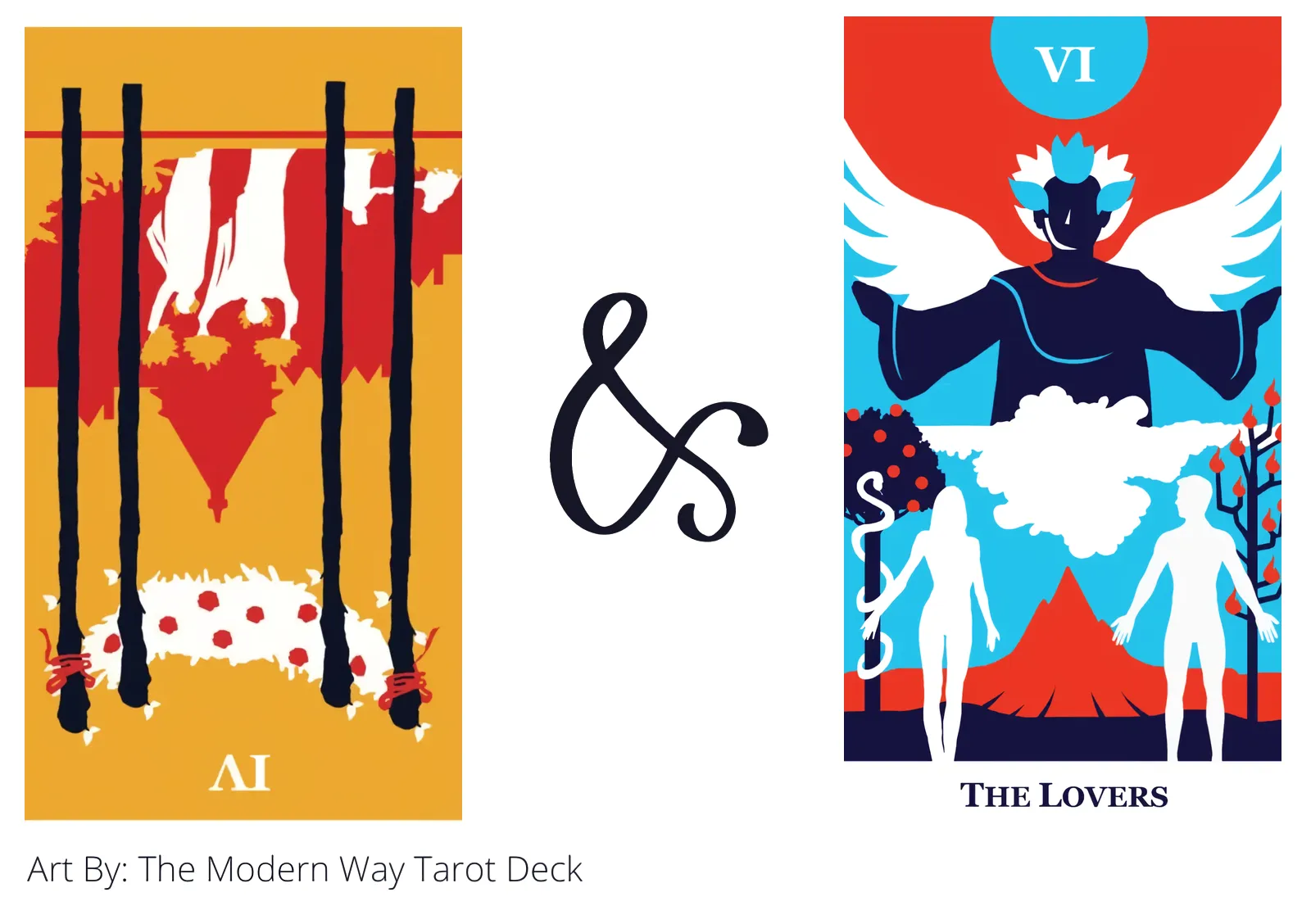 four of wands reversed and the lovers tarot cards together