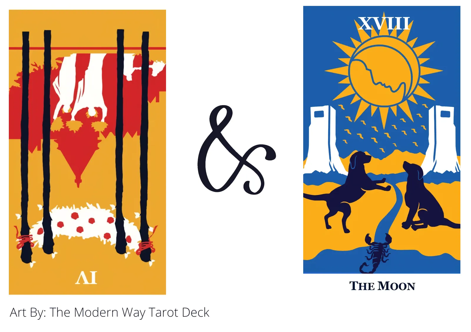 four of wands reversed and the moon tarot cards together