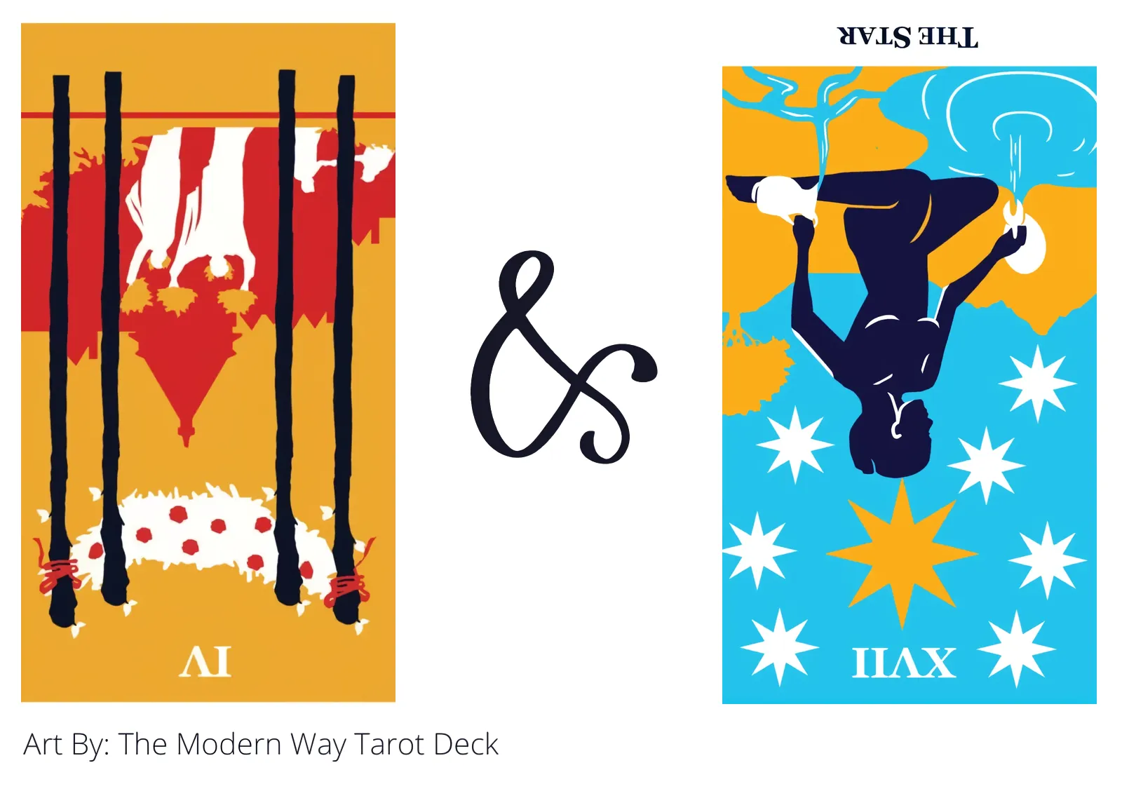 four of wands reversed and the star reversed tarot cards together
