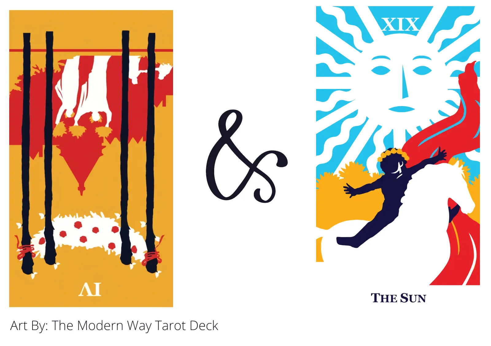 four of wands reversed and the sun tarot cards together
