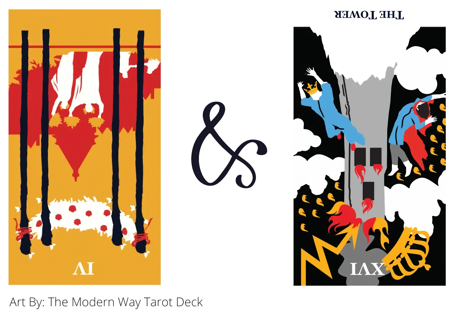 four of wands reversed and the tower reversed tarot cards together