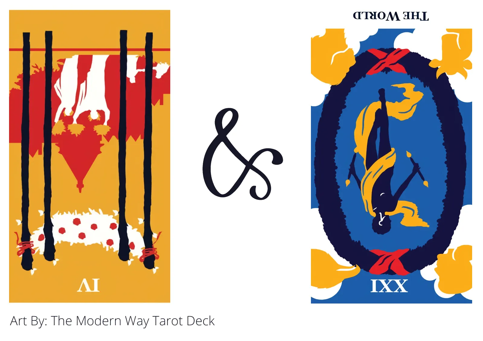 four of wands reversed and the world reversed tarot cards together