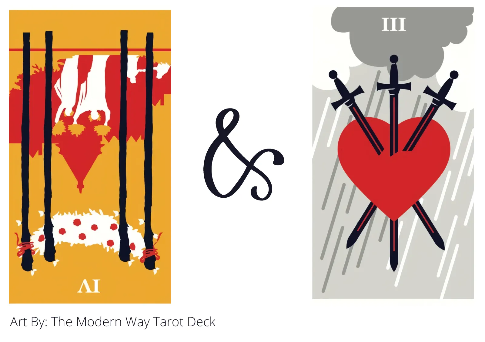 four of wands reversed and three of swords tarot cards together