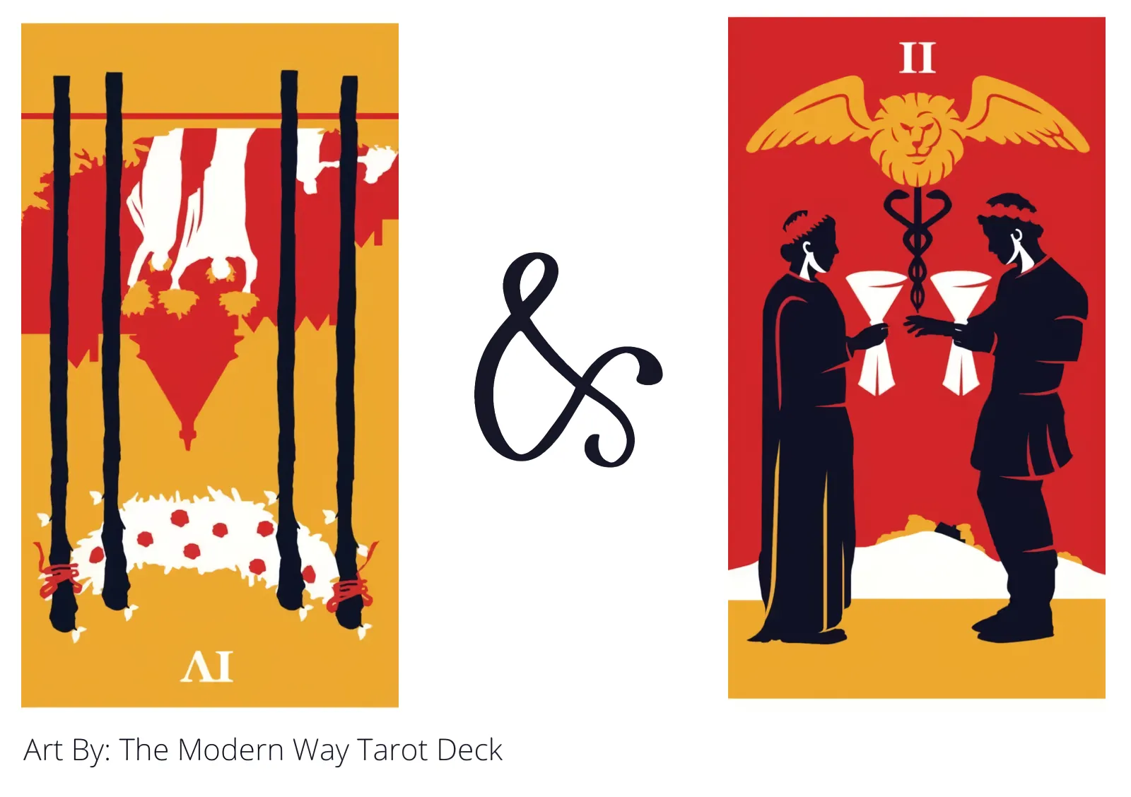 four of wands reversed and two of cups tarot cards together