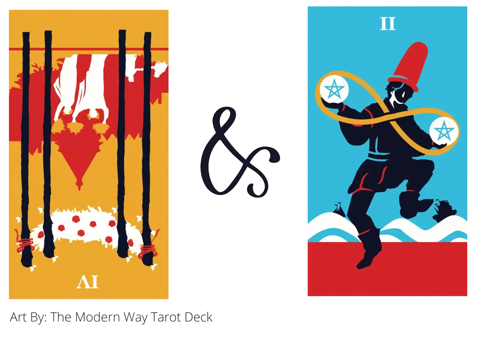 four of wands reversed and two of pentacles tarot cards together