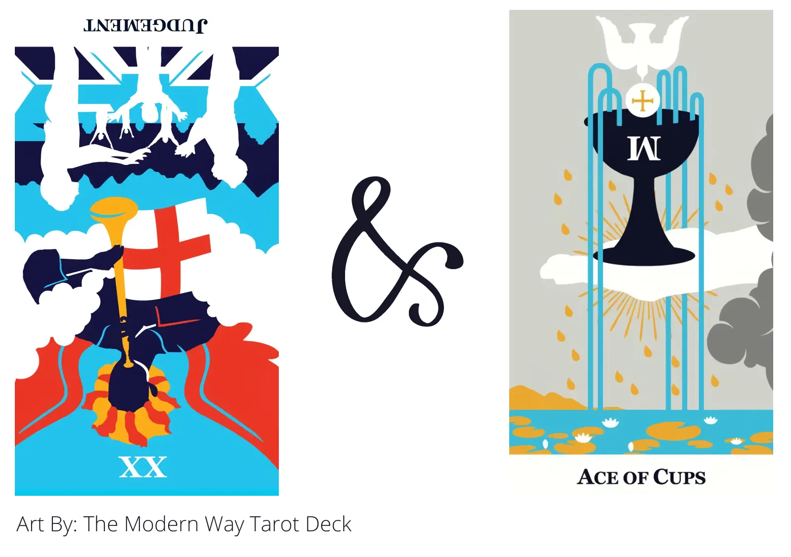 judgement reversed and ace of cups tarot cards together