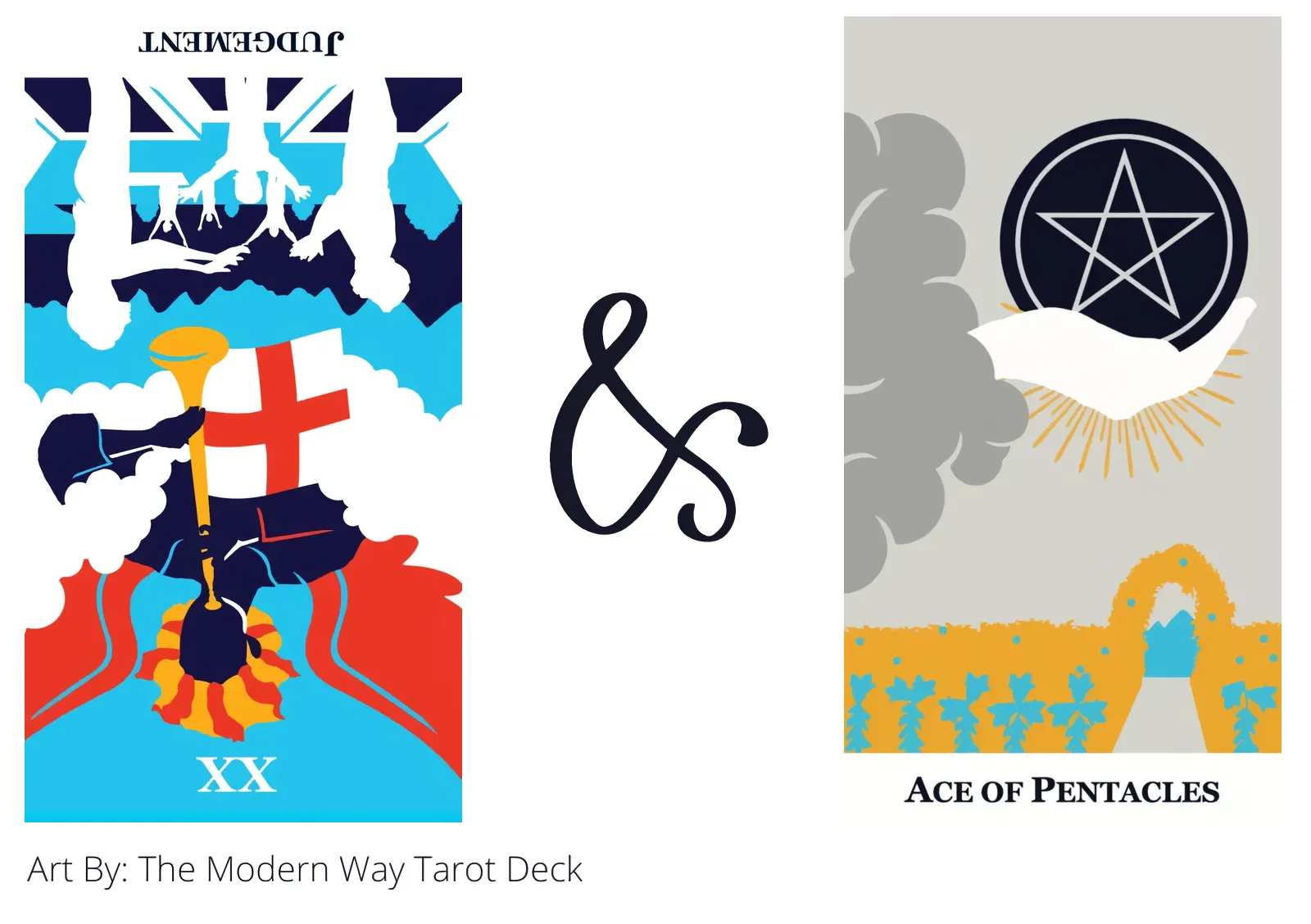 judgement reversed and ace of pentacles tarot cards together