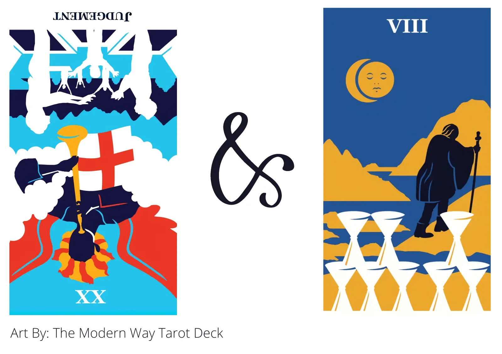judgement reversed and eight of cups tarot cards together