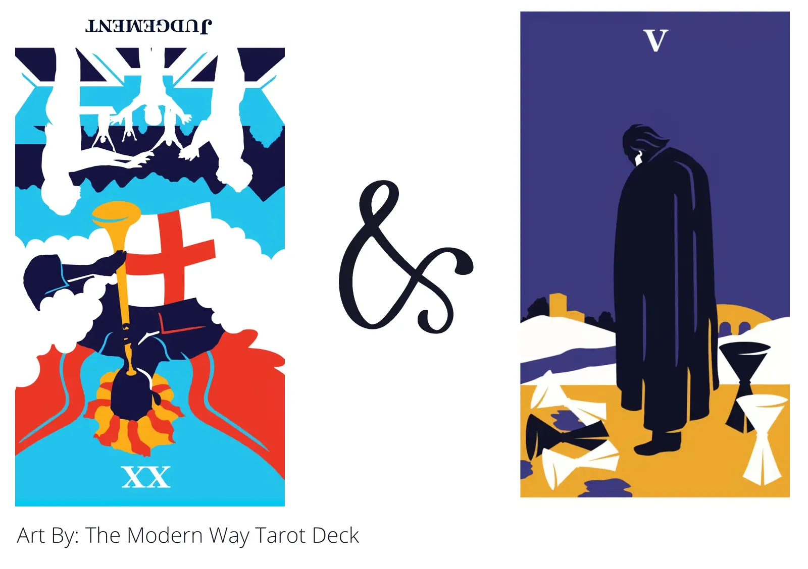 judgement reversed and five of cups tarot cards together