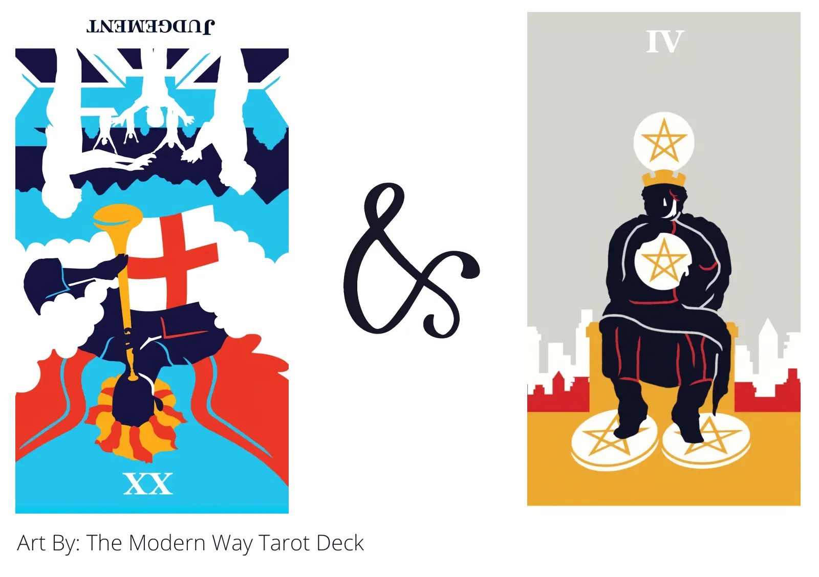 judgement reversed and four of pentacles tarot cards together