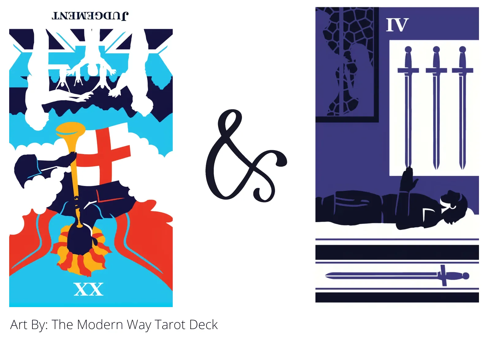 judgement reversed and four of swords tarot cards together