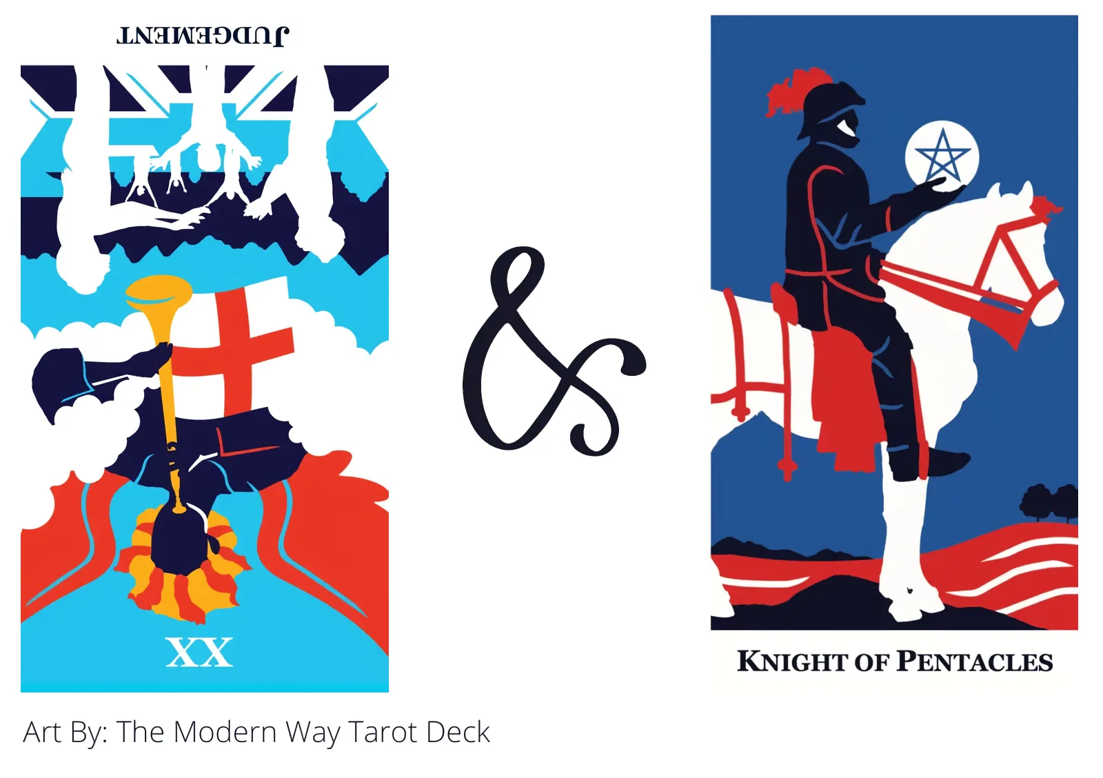 judgement reversed and knight of pentacles tarot cards together