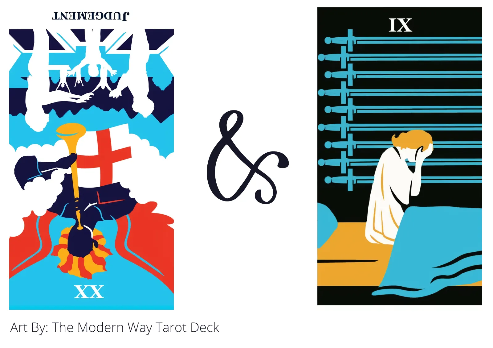 judgement reversed and nine of swords tarot cards together