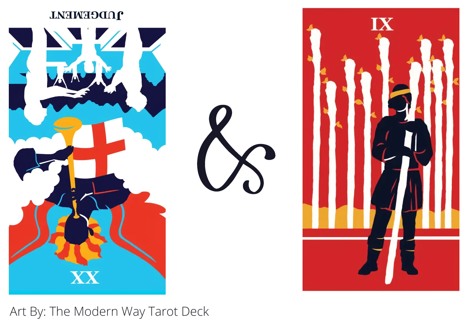 judgement reversed and nine of wands tarot cards together
