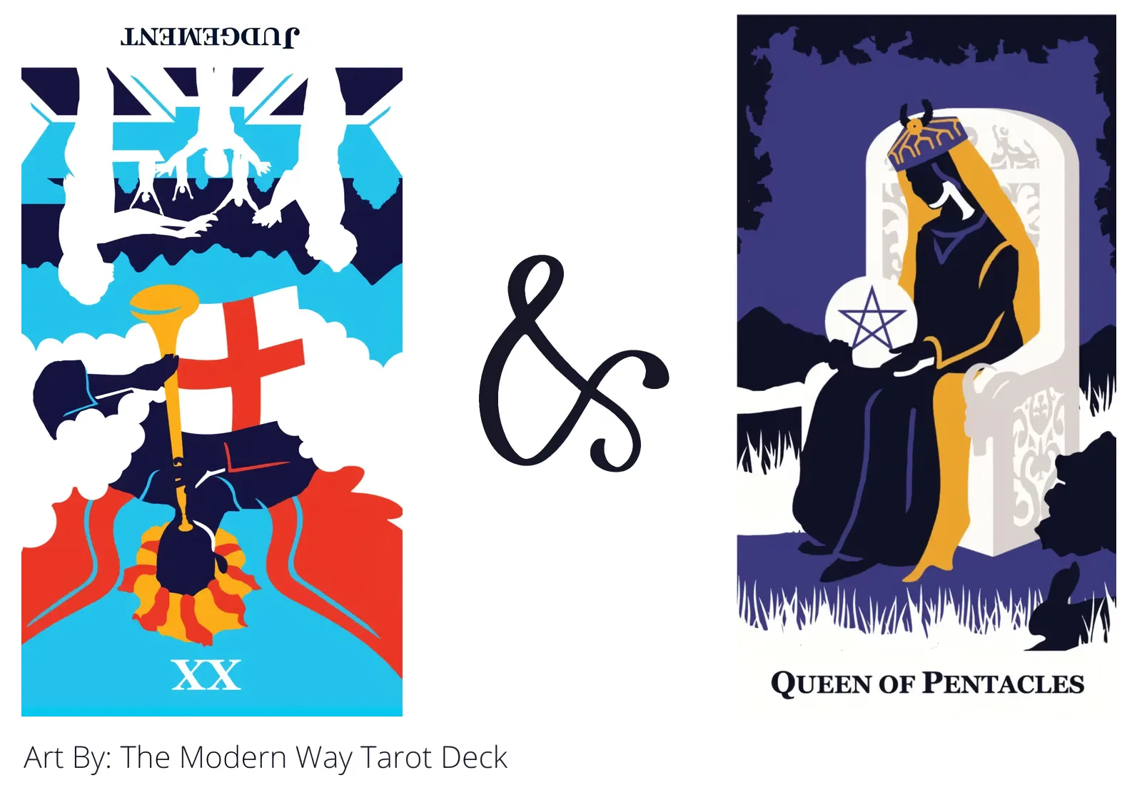 judgement reversed and queen of pentacles tarot cards together