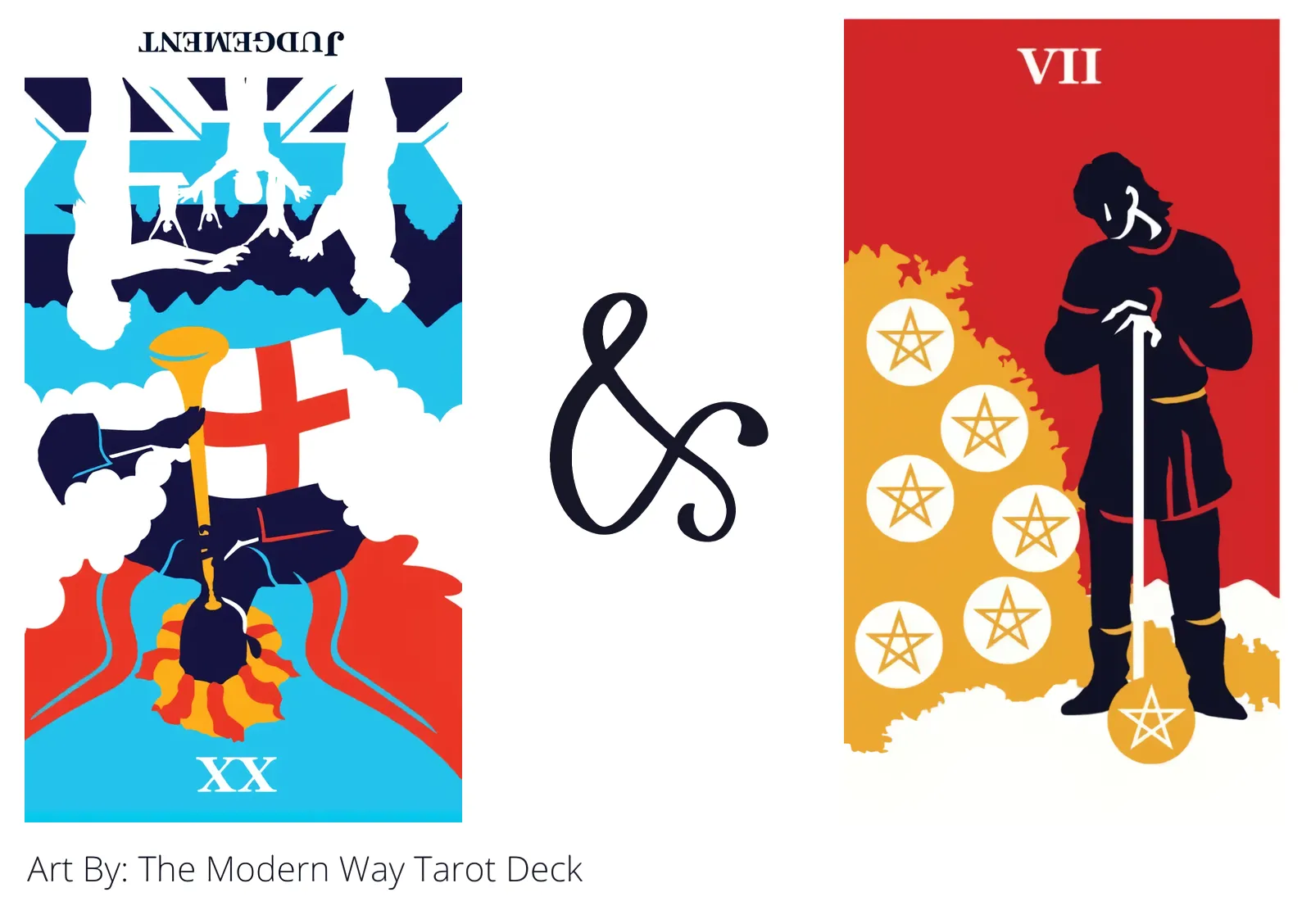 judgement reversed and seven of pentacles tarot cards together