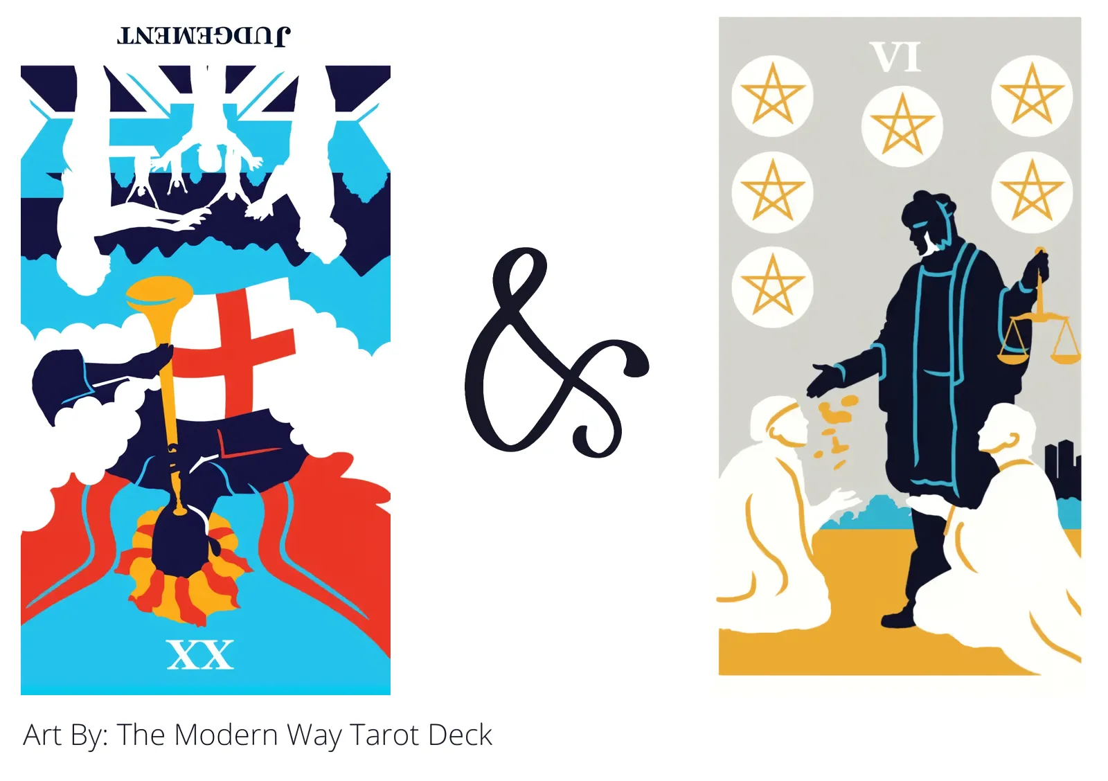 judgement reversed and six of pentacles tarot cards together