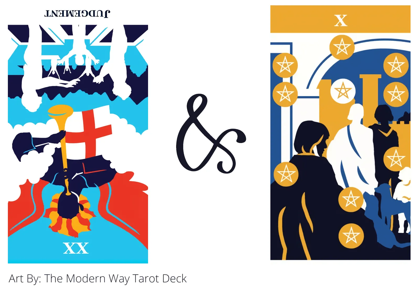 judgement reversed and ten of pentacles tarot cards together