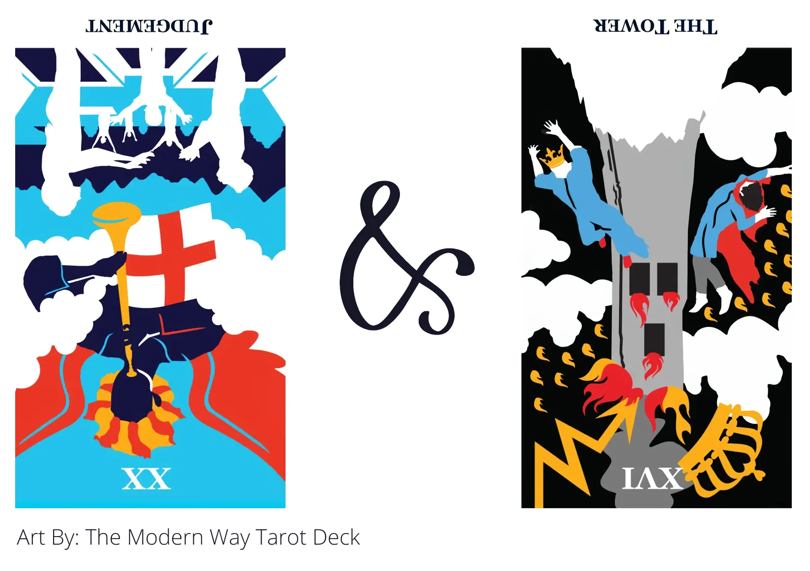 judgement reversed and the tower reversed tarot cards together