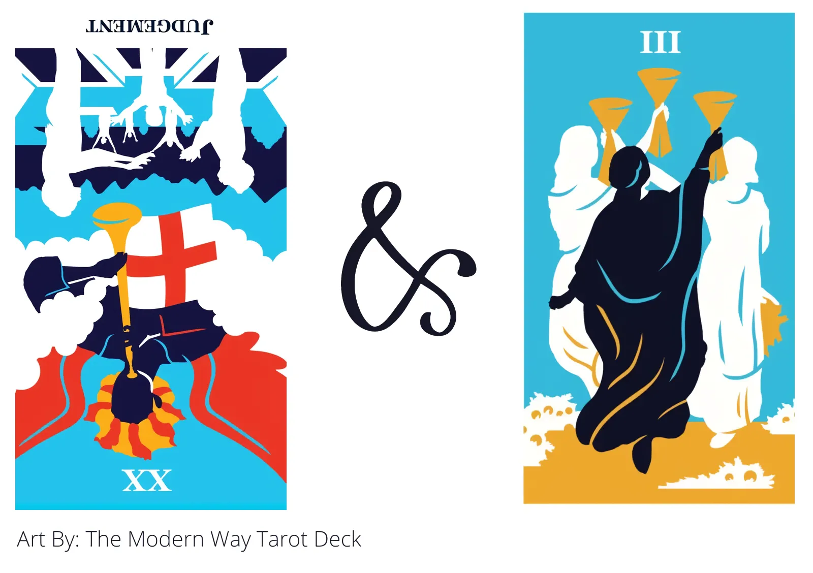judgement reversed and three of cups tarot cards together