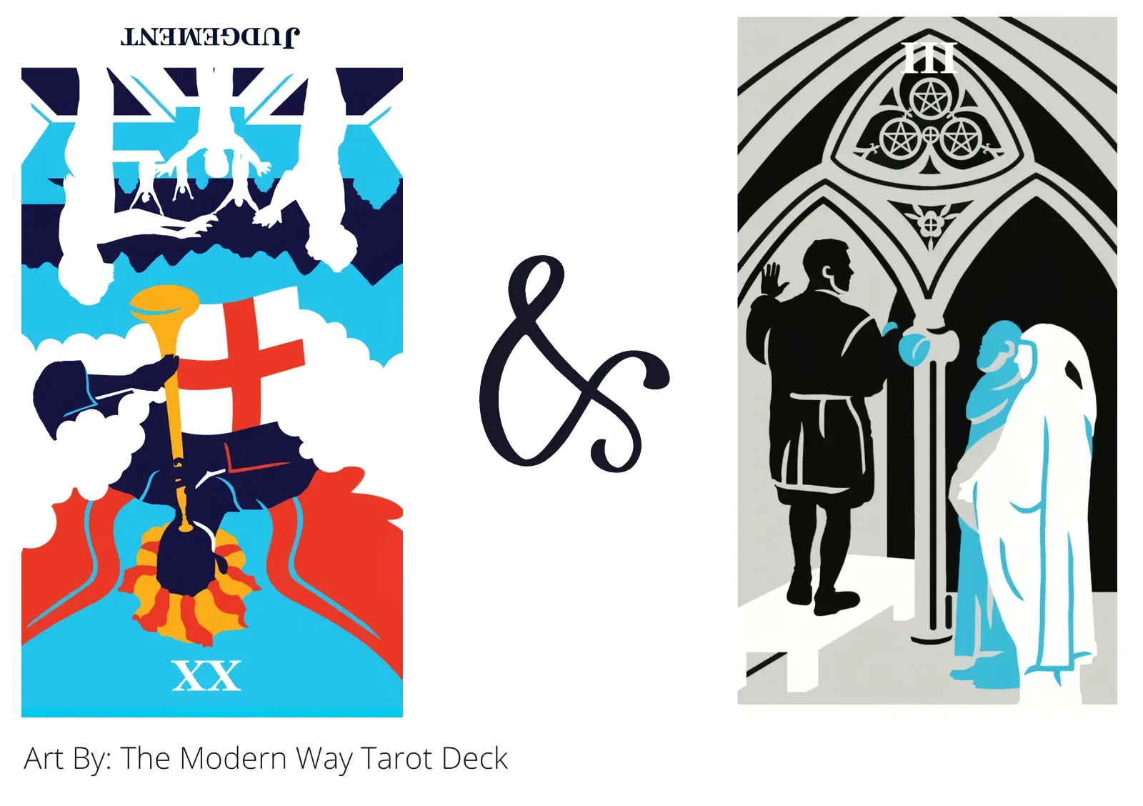 judgement reversed and three of pentacles tarot cards together