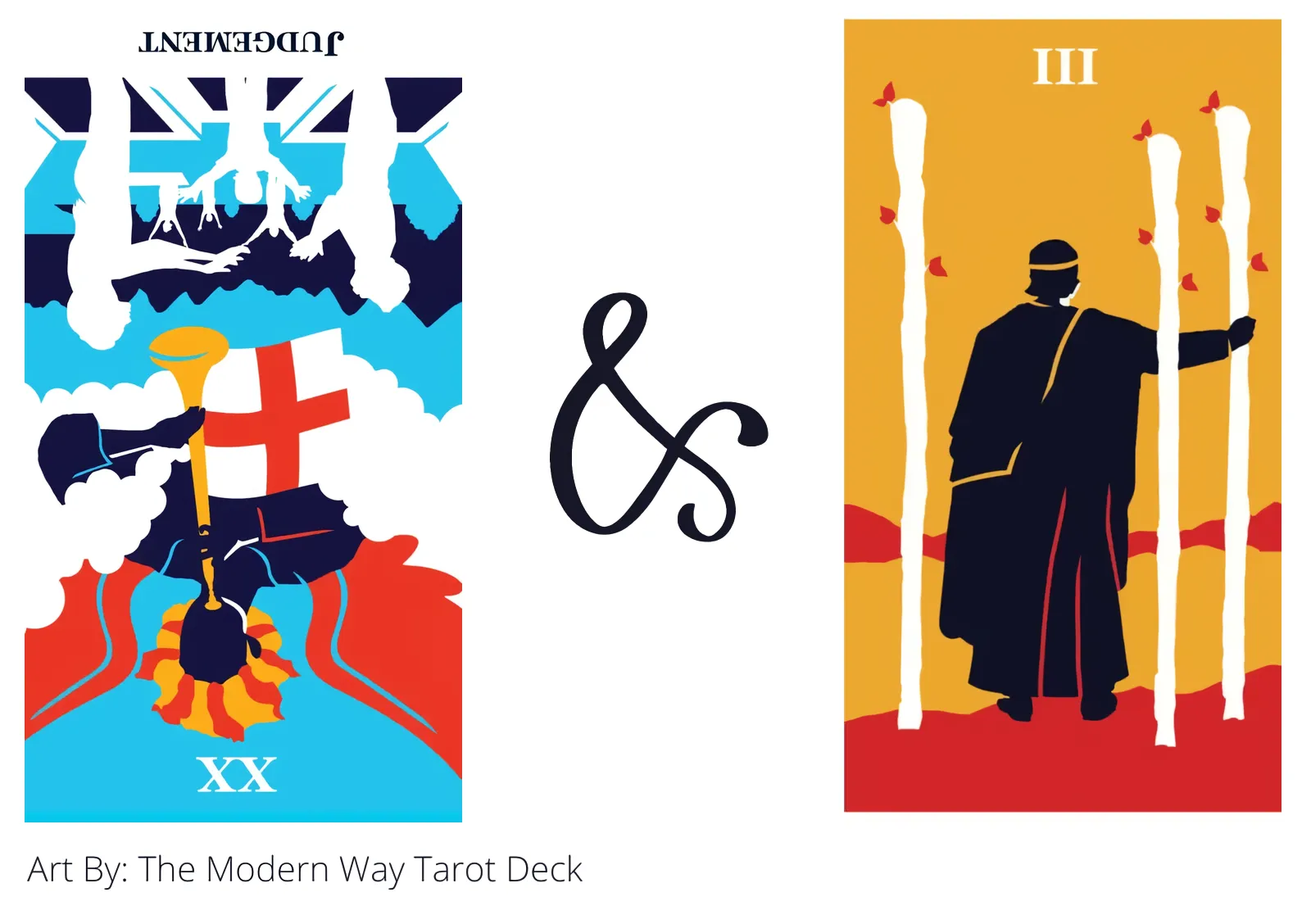 judgement reversed and three of wands tarot cards together