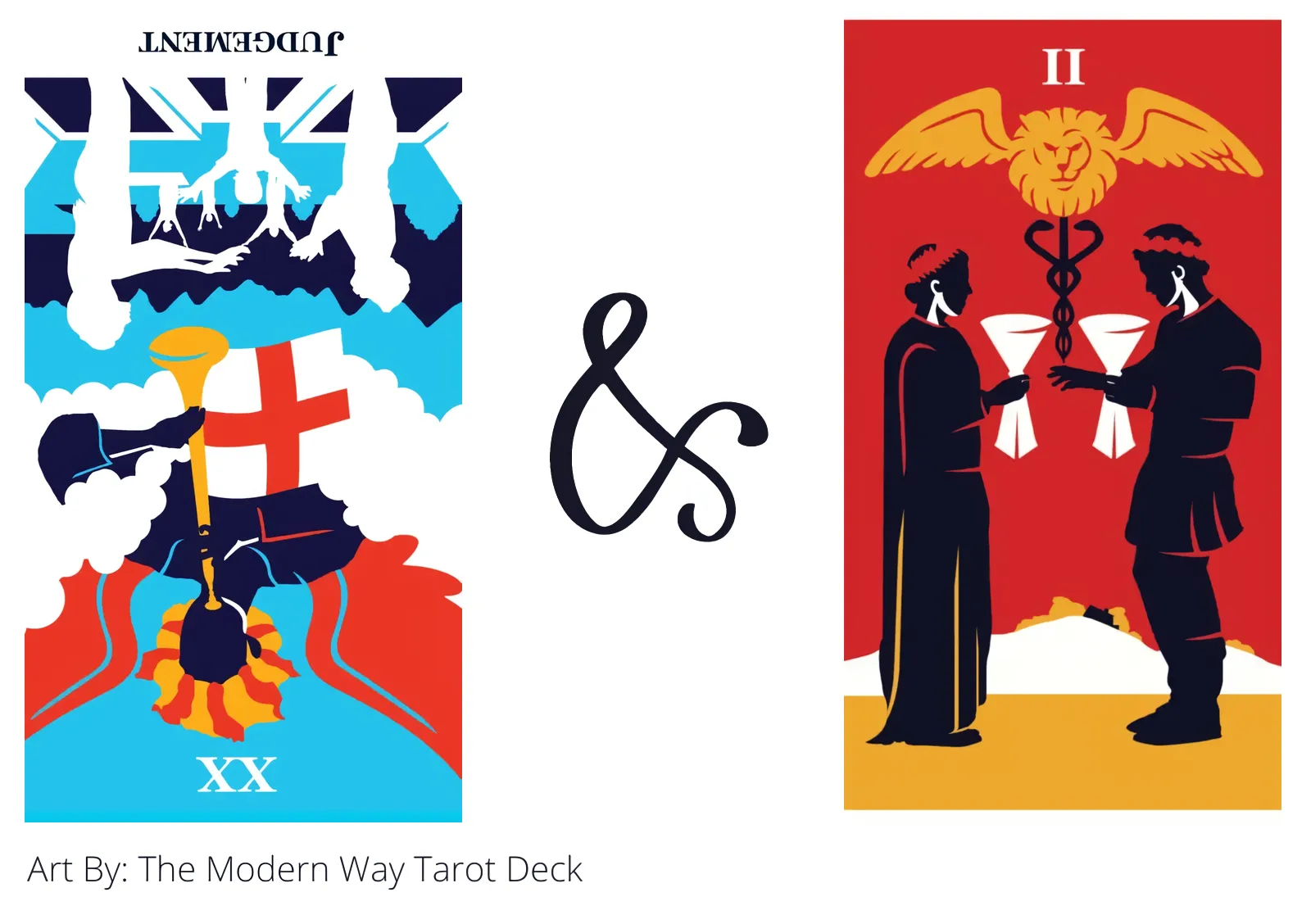judgement reversed and two of cups tarot cards together