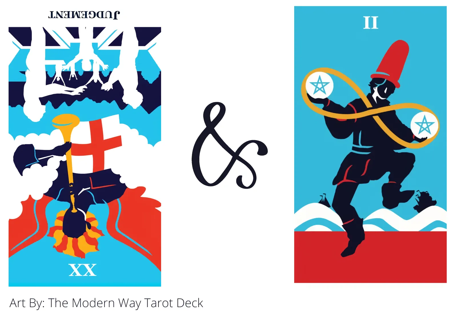 judgement reversed and two of pentacles tarot cards together