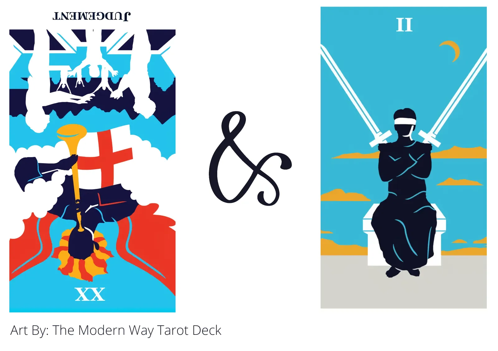 judgement reversed and two of swords tarot cards together