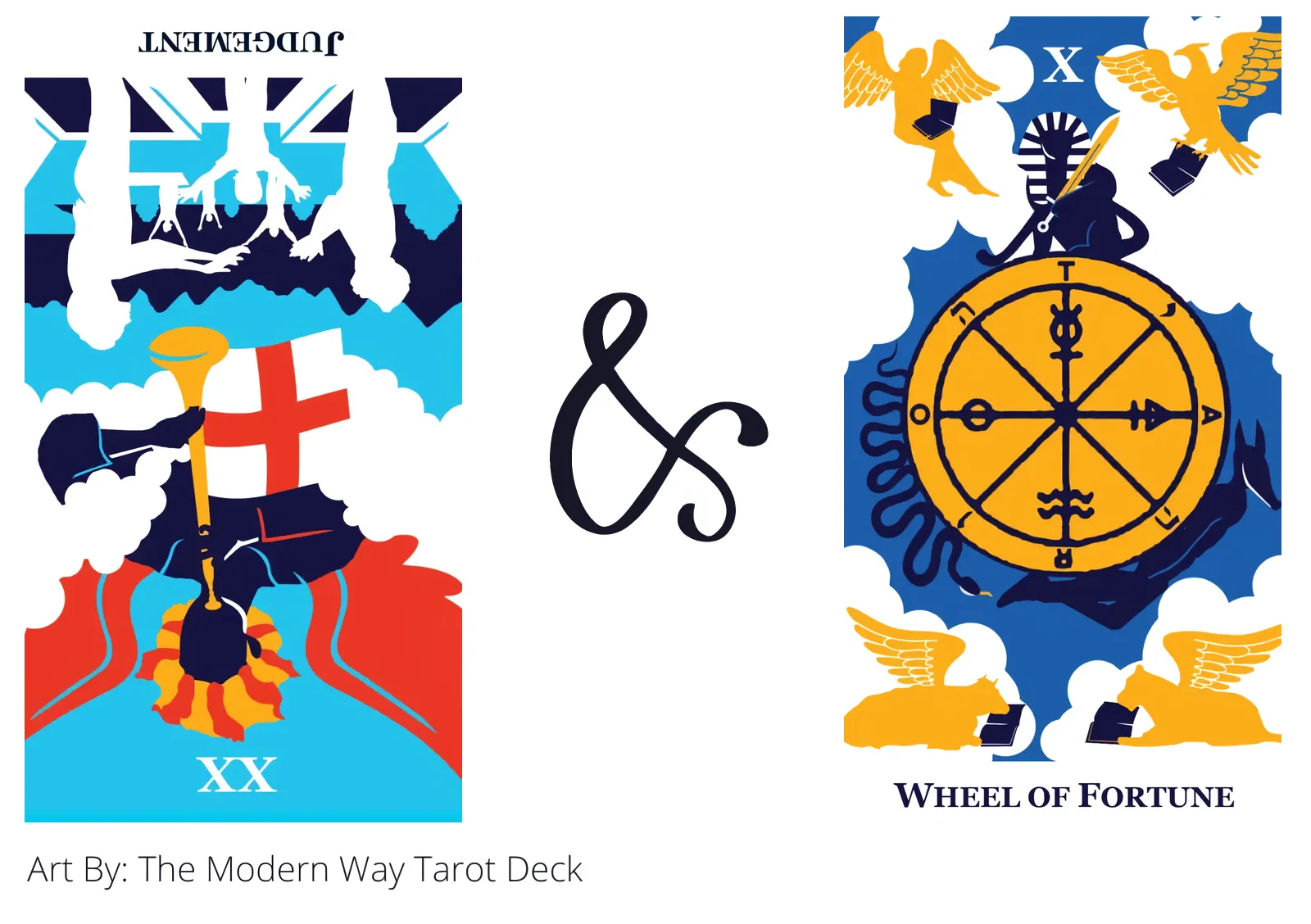 judgement reversed and wheel of fortune tarot cards together