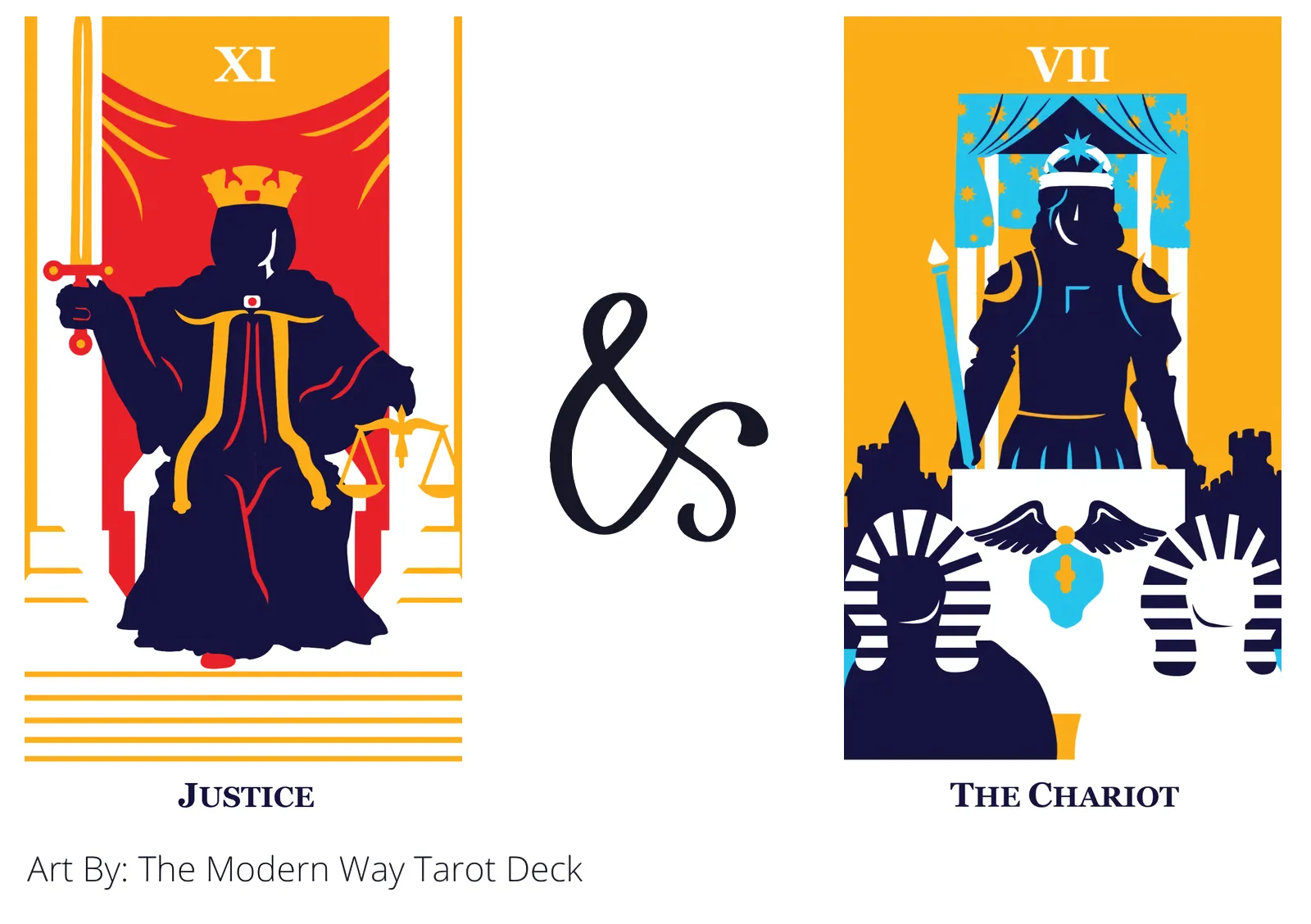 justice and the chariot tarot cards together