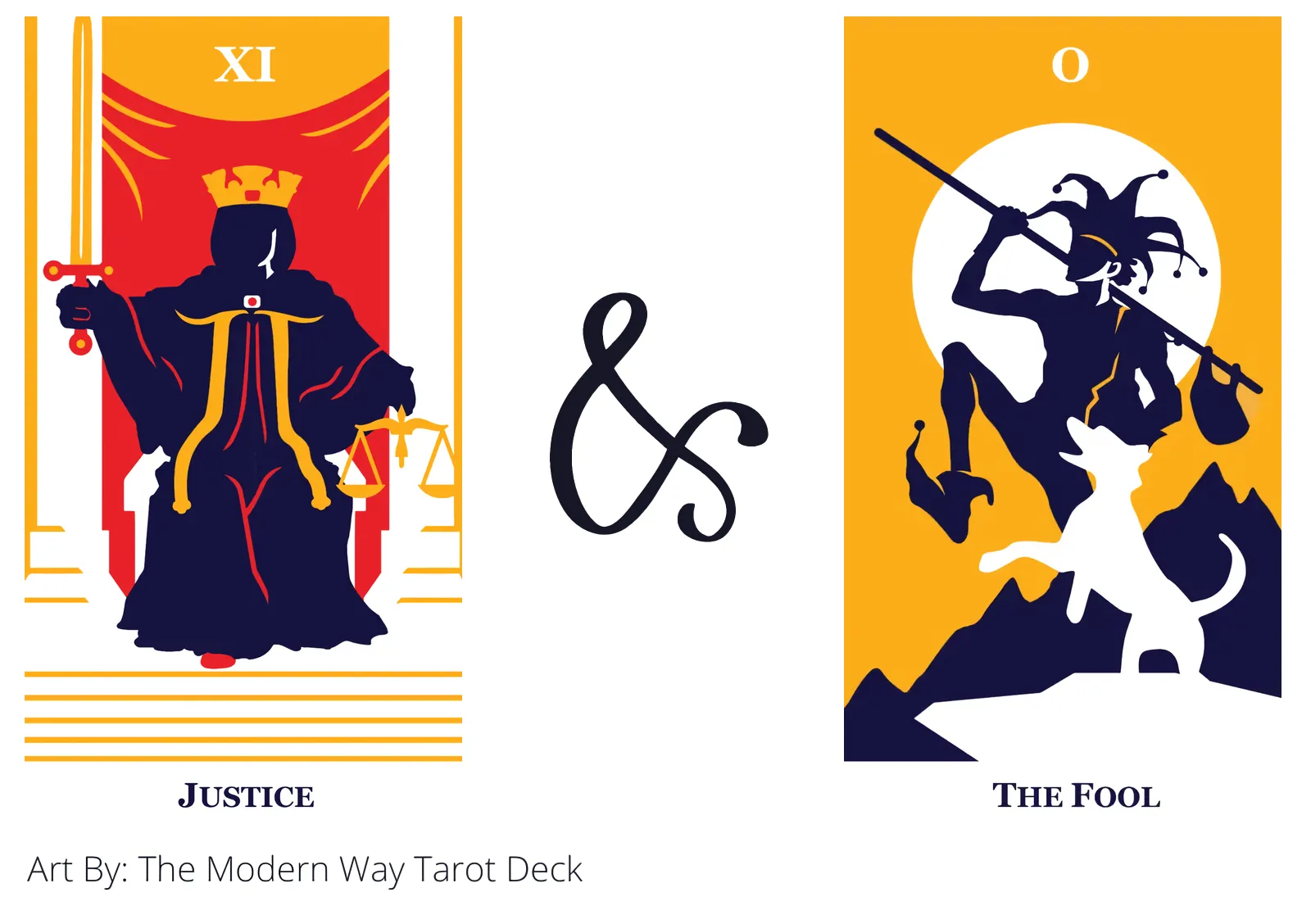 justice and the fool tarot cards together