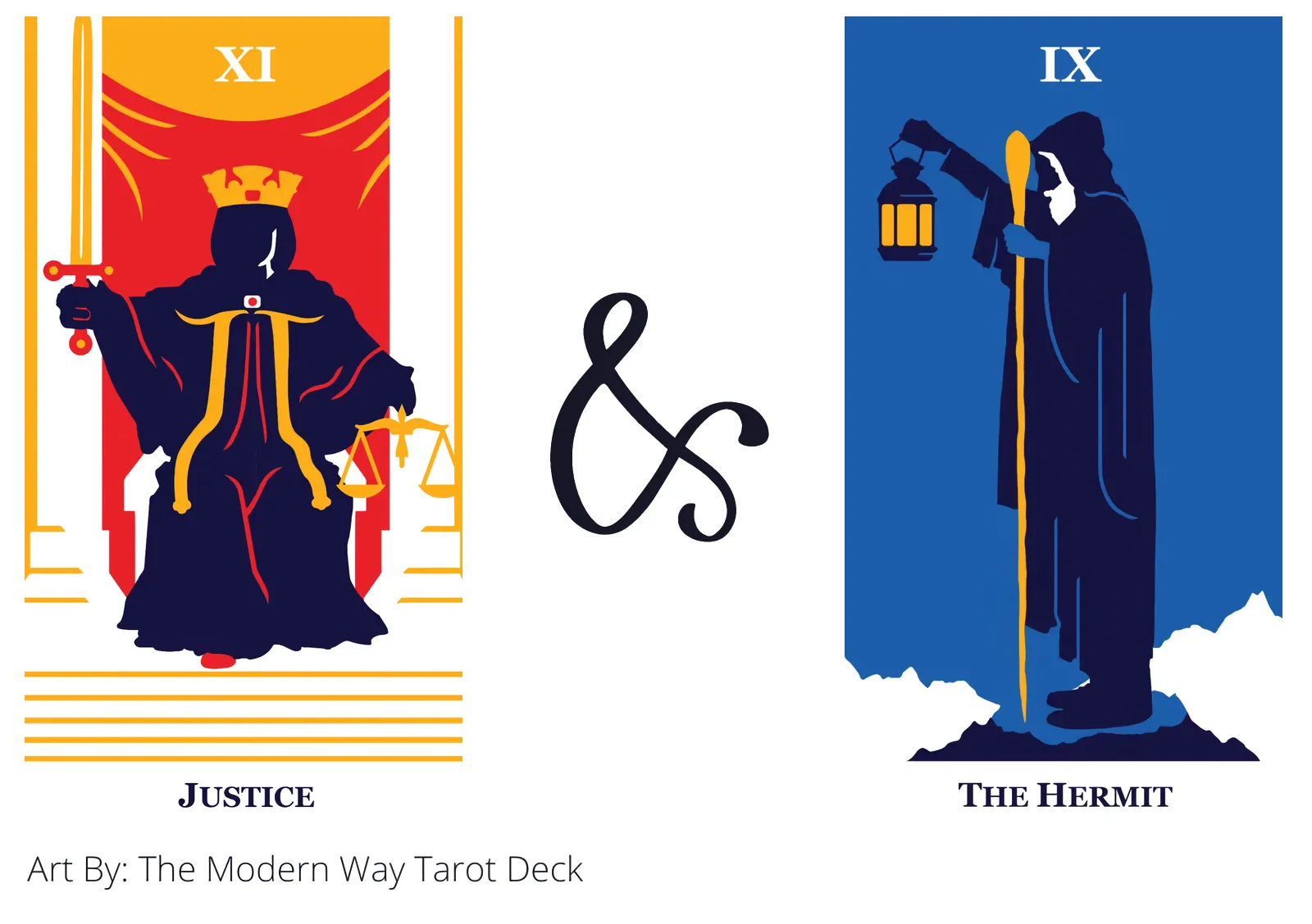 justice and the hermit tarot cards together