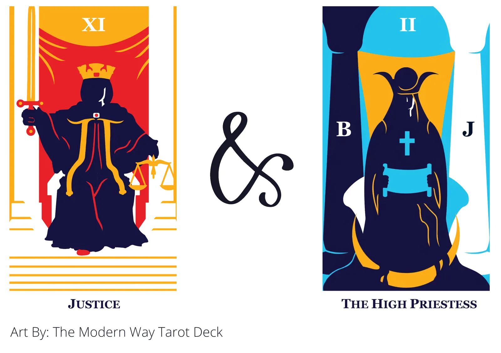 justice and the high priestess tarot cards together