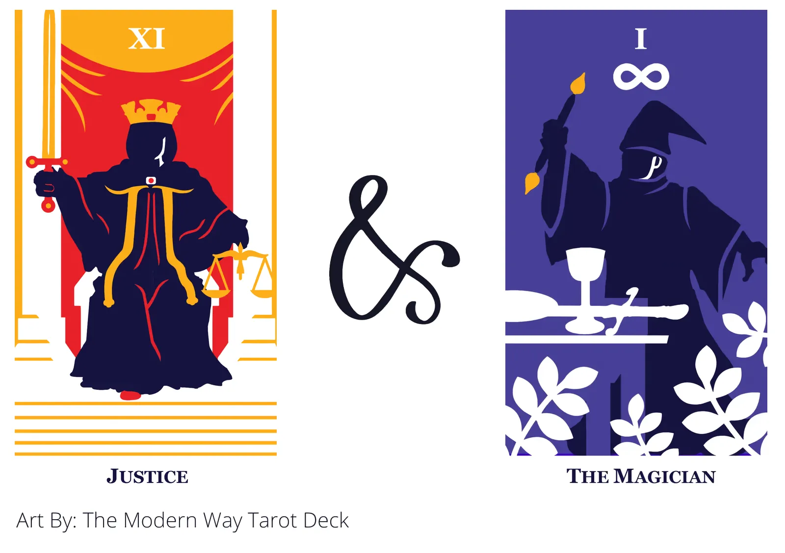 justice and the magician tarot cards together