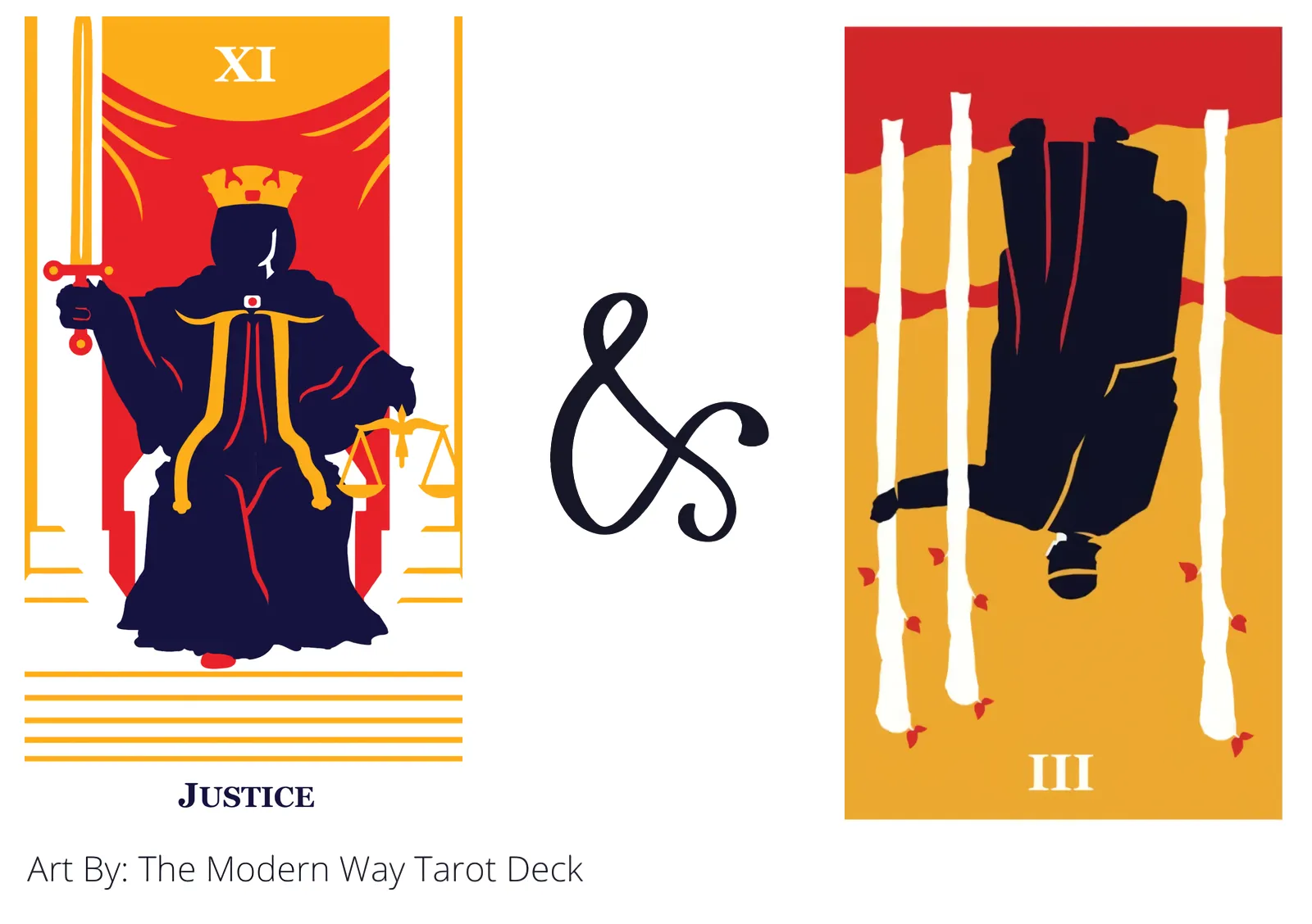 justice and three of wands reversed tarot cards together
